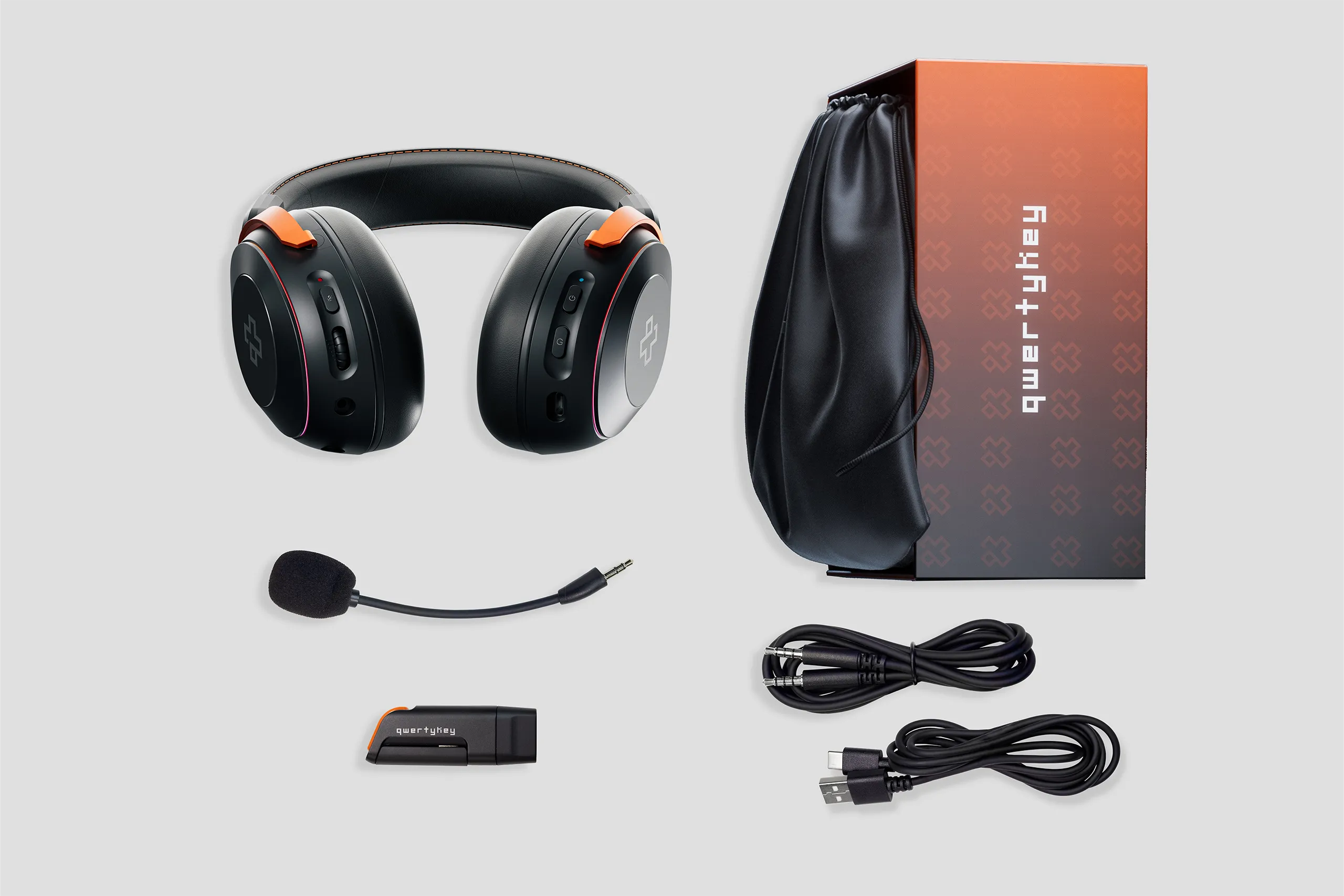 Casti gaming wireless QwertyKey Pulse, Trio Mode, RGB, Software, Microfon cu functie de Noise Canceling cu AI