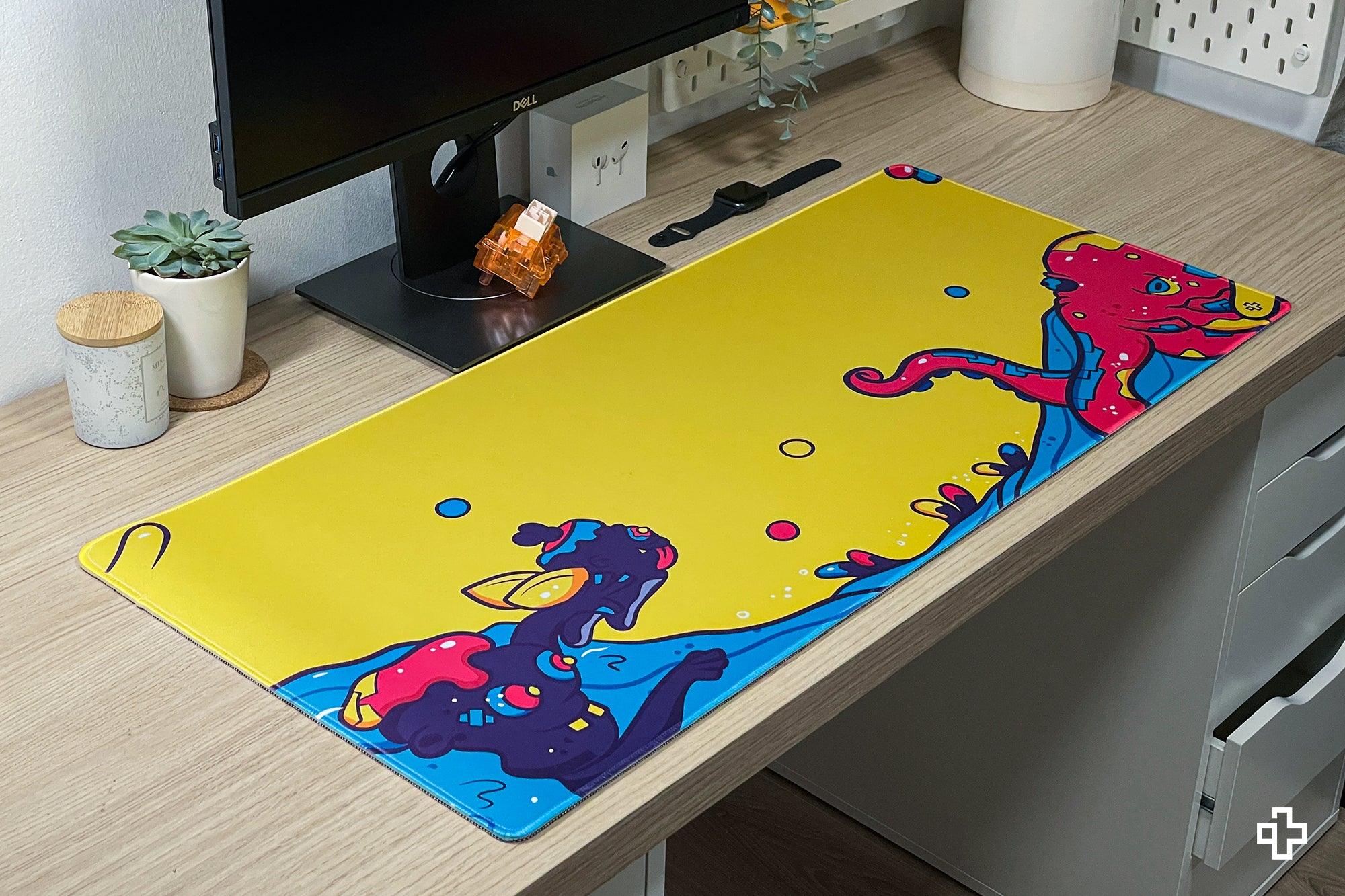 Deskmat Mousepad QwertyKey Octopus Galben 4mm margini cusute Deskmats QwertyKey
