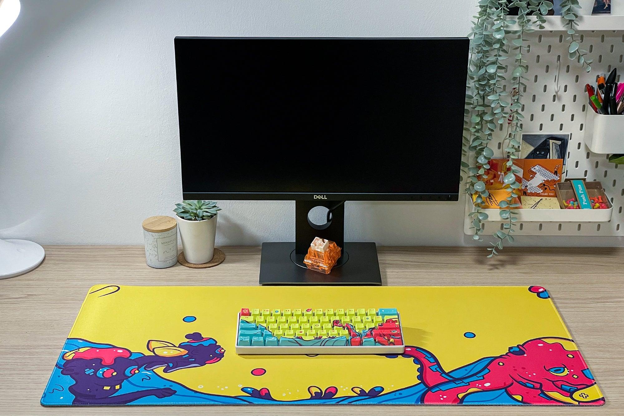 Deskmat Mousepad QwertyKey Octopus Galben 4mm margini cusute Deskmats QwertyKey