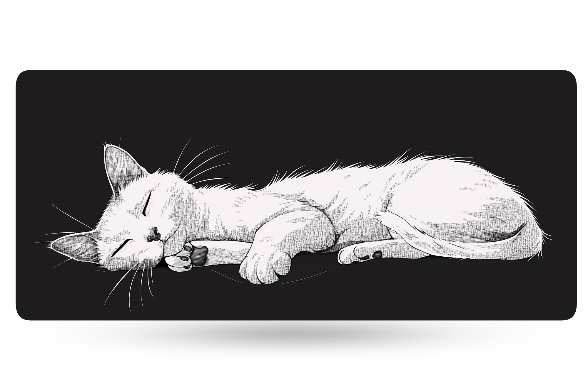 Deskmat Podkładka pod Myszkę QwertyKey Czarny Kot 4mm obszyte krawędzie